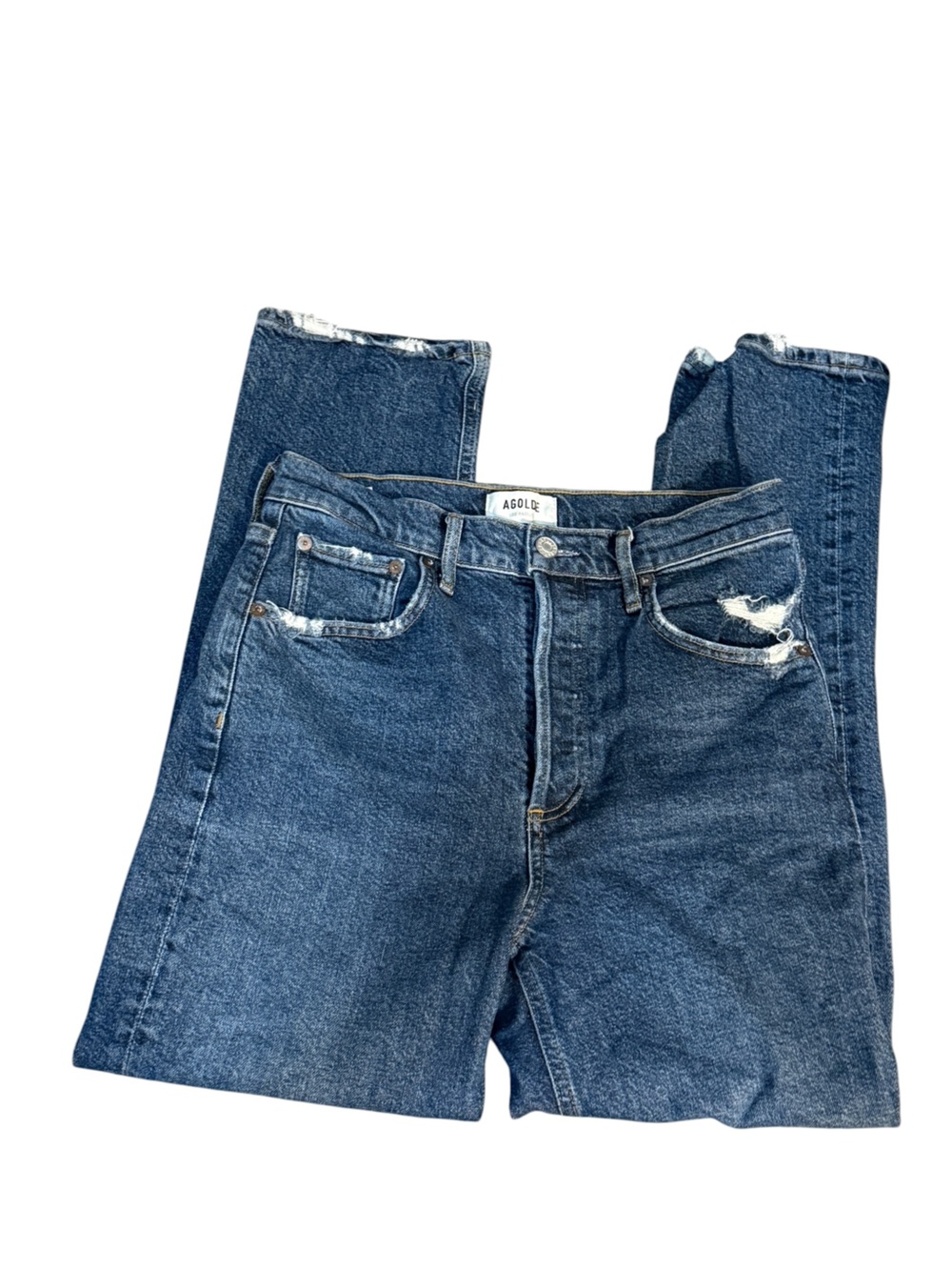 AGOLDE Riley Straight Crop Jeans Size 27 Button Fly Raw Hem